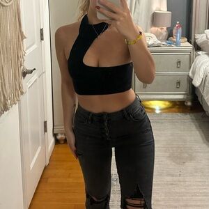 Edikted Black Asymmetrical Crop Top